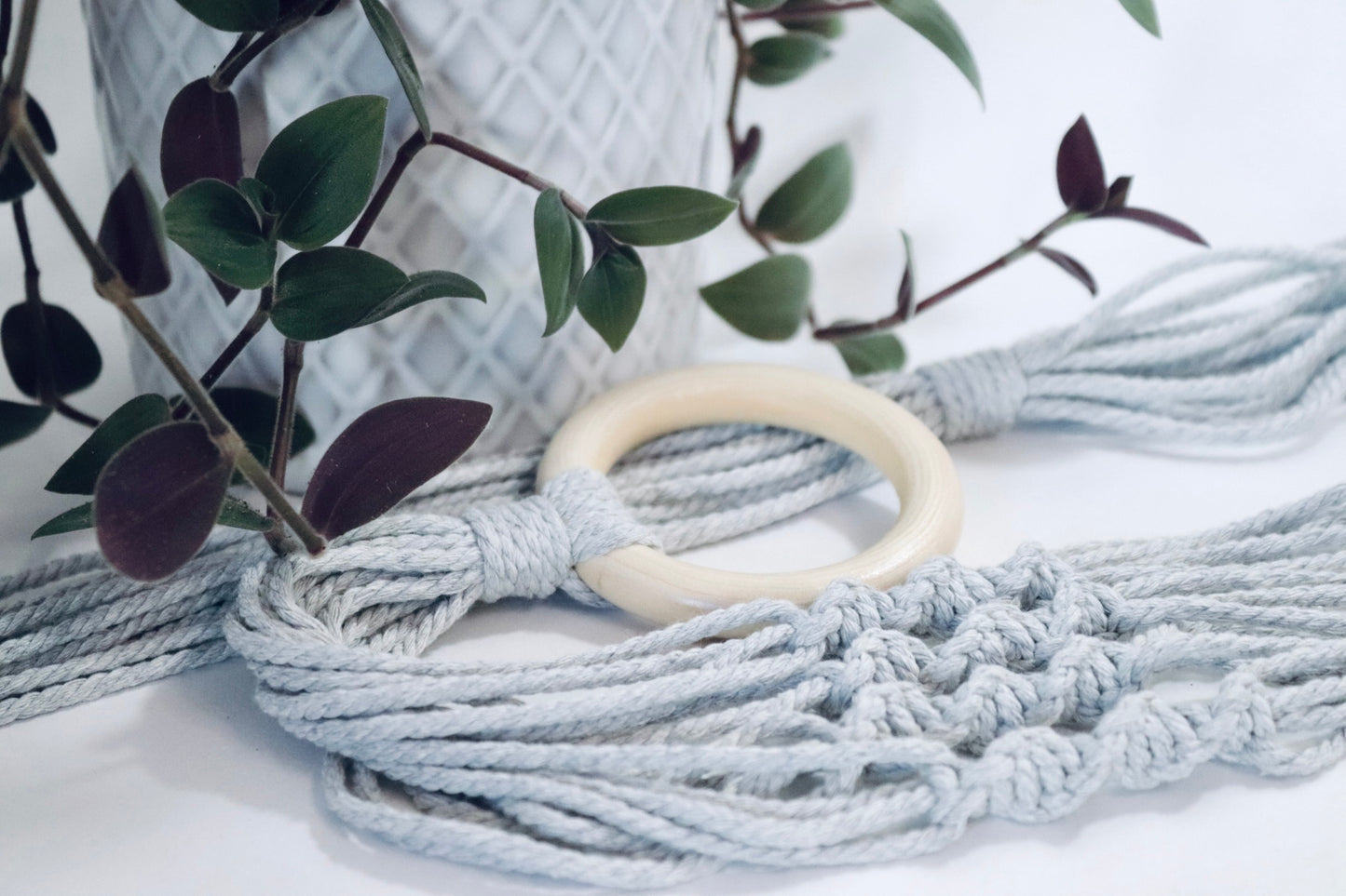 Macramé plante Spirale longue frange