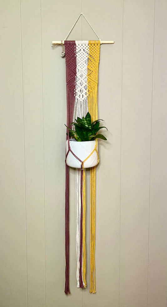 Macramé mural avec porte-plante