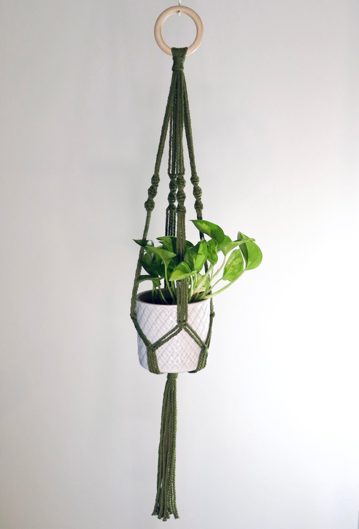 Macramé plante Spirale longue frange