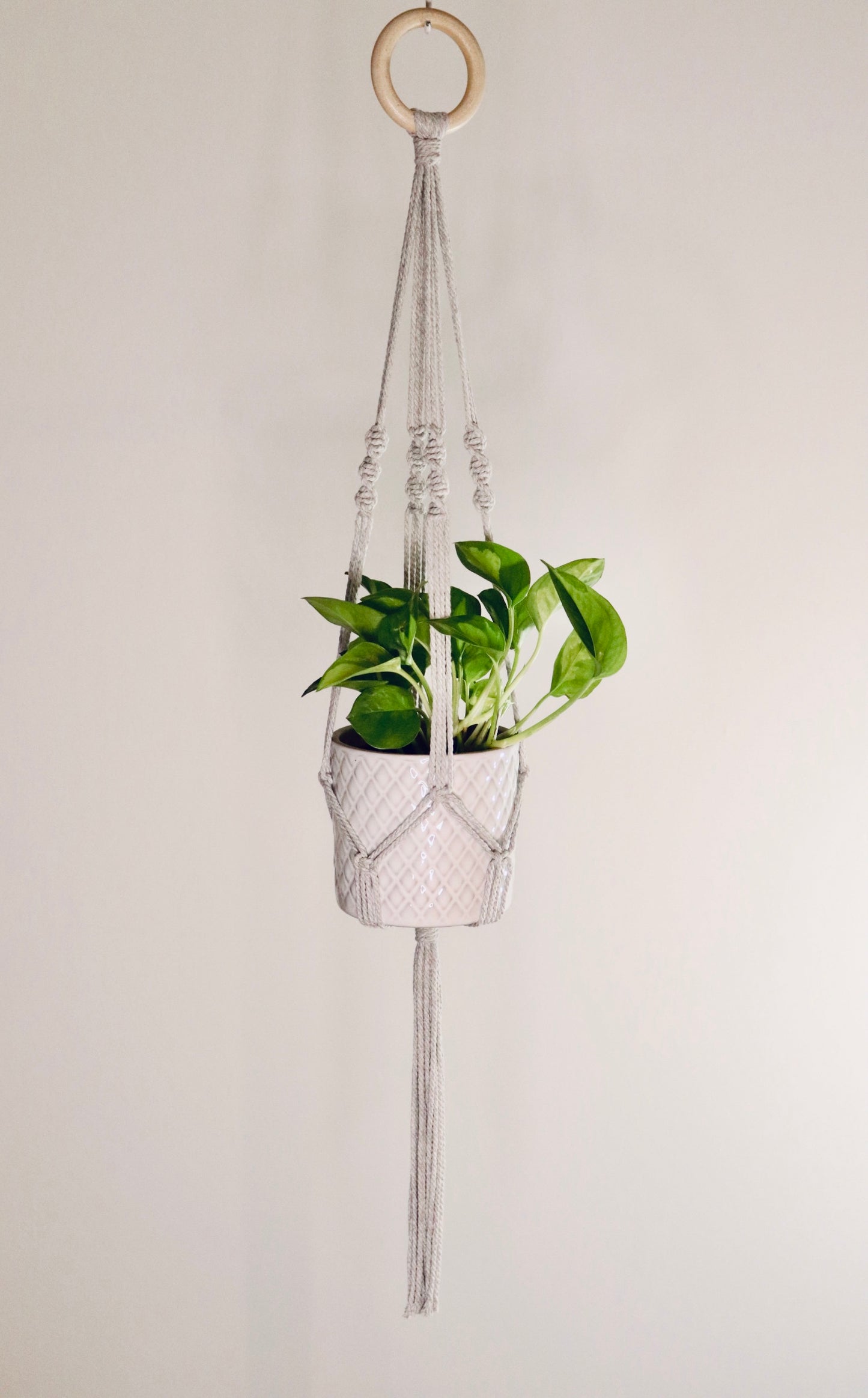 Macramé plante Spirale longue frange