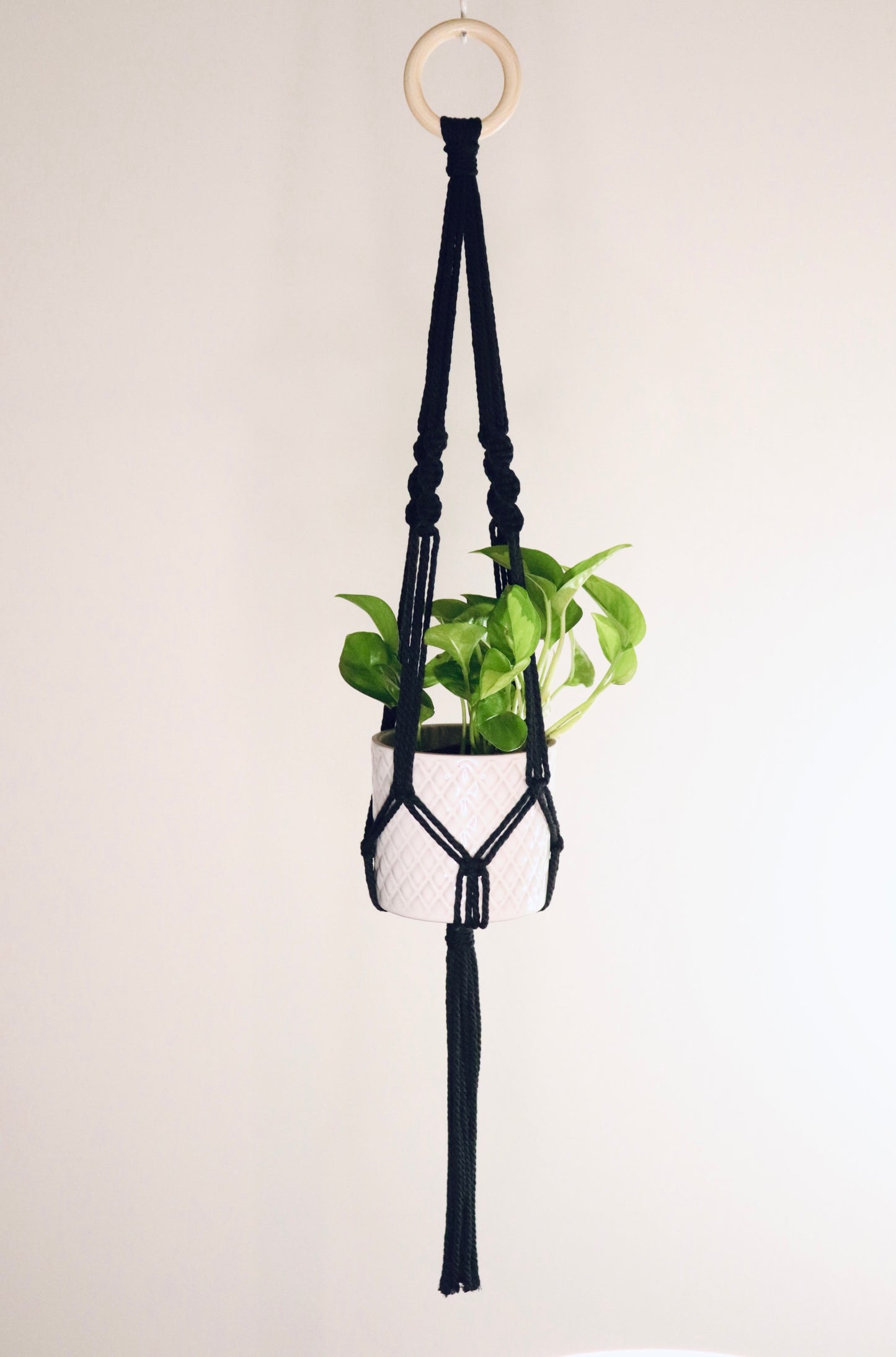 Macramé plante Spirale longue frange