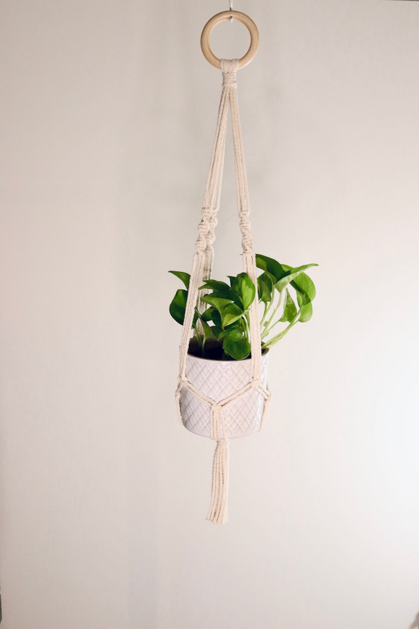 Macramé plante spirale courte frange