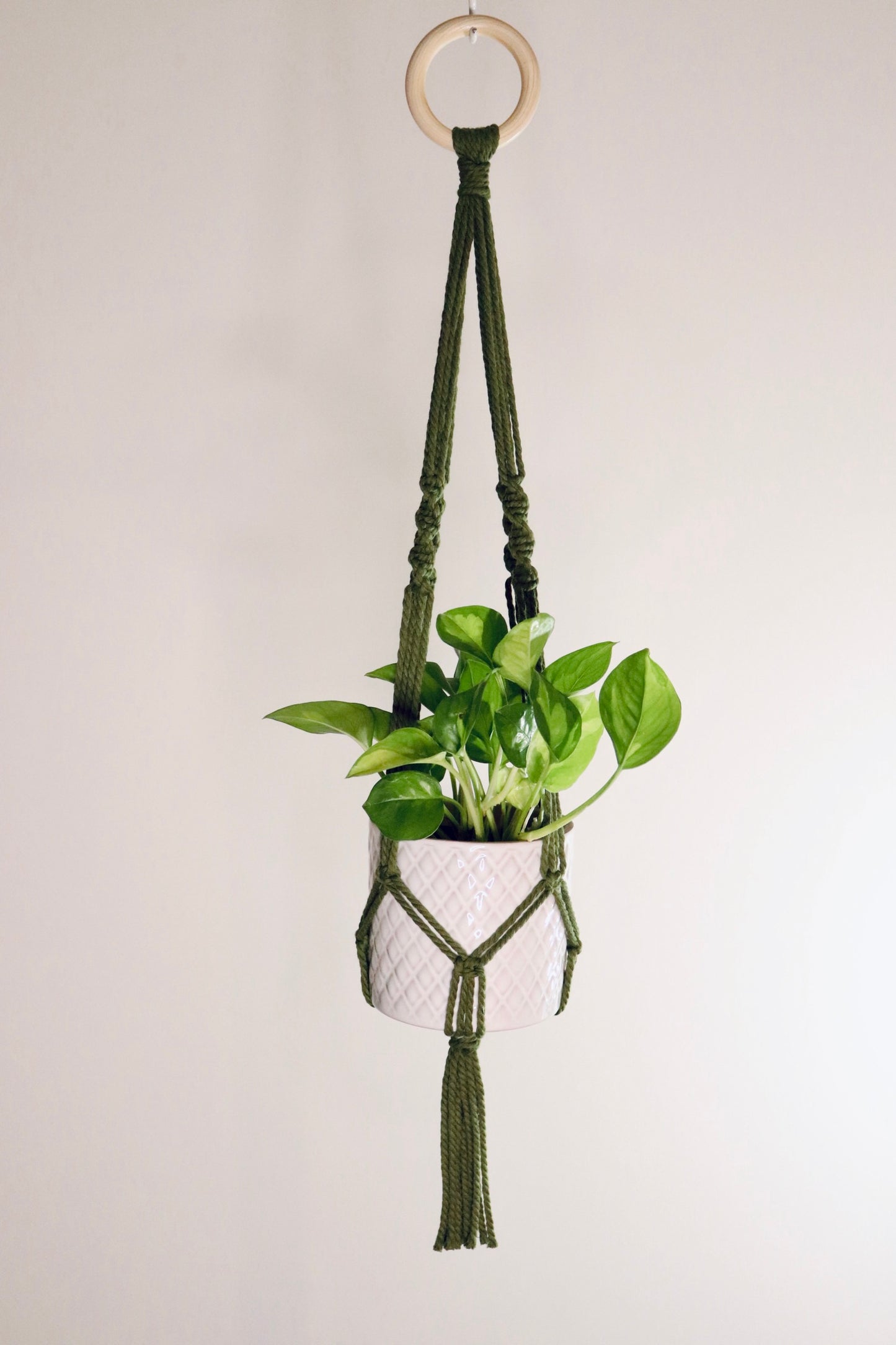 Macramé plante spirale courte frange